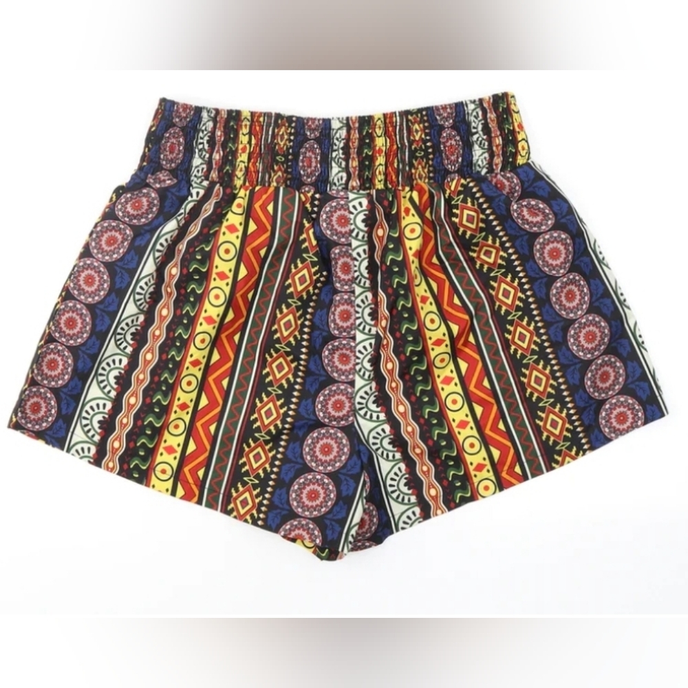 Womens Multicoloured Geometric Polyester Cut-Off Shorts Size L Regular